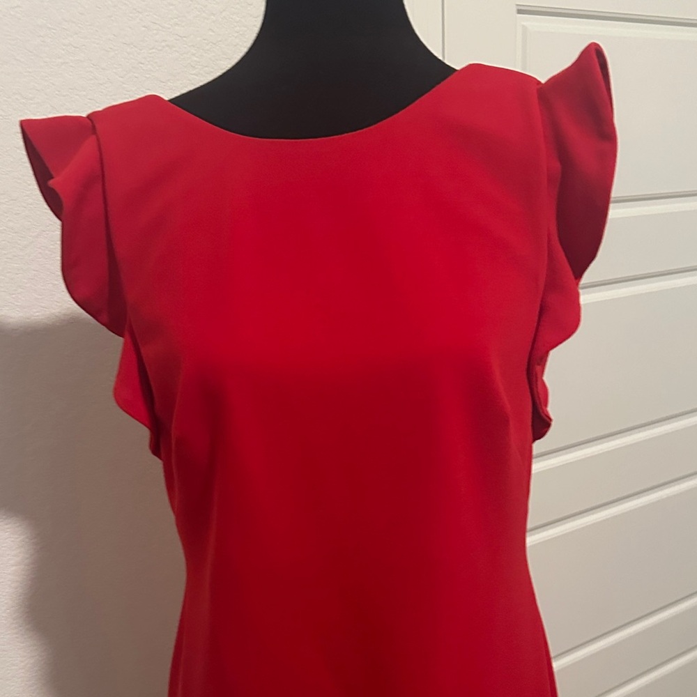 Calvin Klein Collection Red Mini Dress with Ruffle Sleeves - Picture 2 of 10